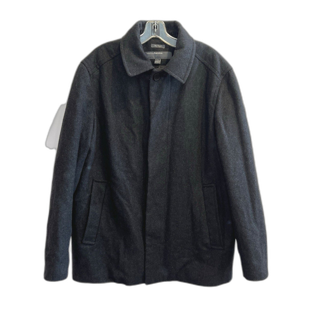 Perry Ellis Mens L Dark Gray Black Wool Button University Jacket Blazer Coat
